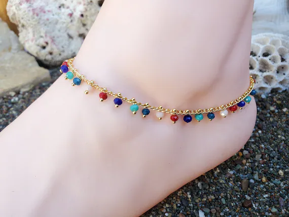 Anklets with Colourful Stones and Beads